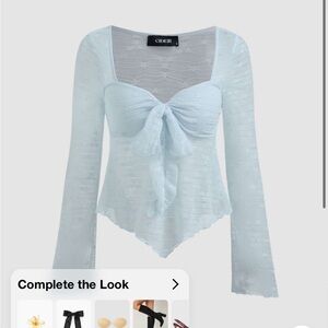 NWOT- 	Lace Square Neck Knotted Long Sleeve Top